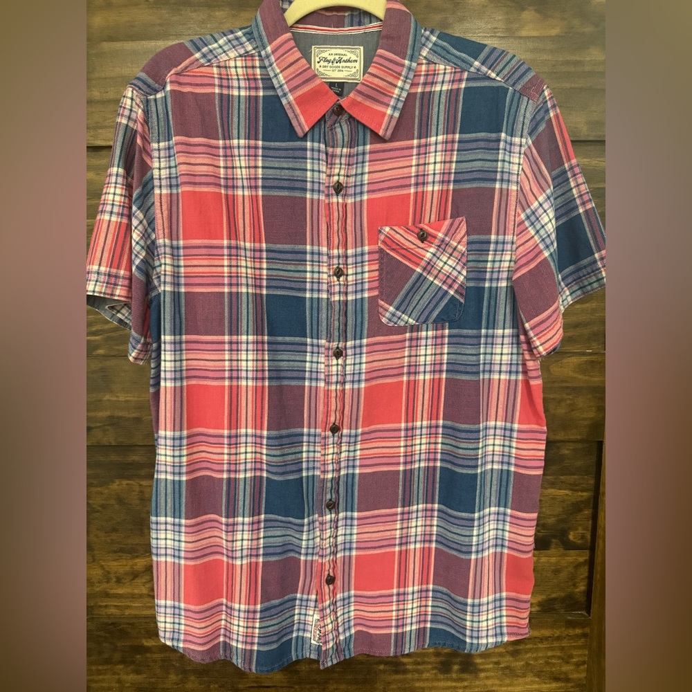 Flag & Anthem Men's Plaid Short Sleeve Shirt - Red and Blue